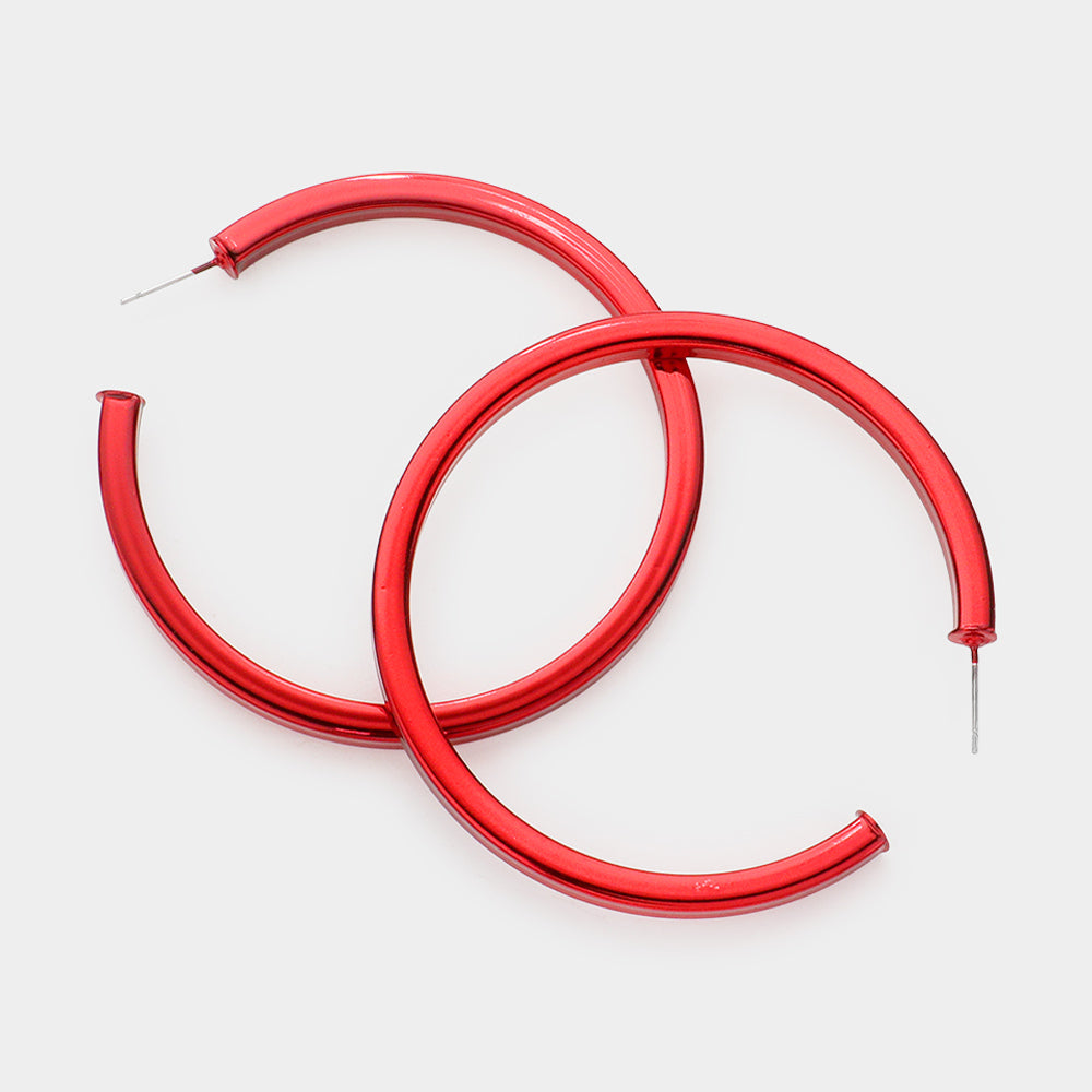 Red Hoop Earrings | 2.4" | Fun Fashion Earrings 