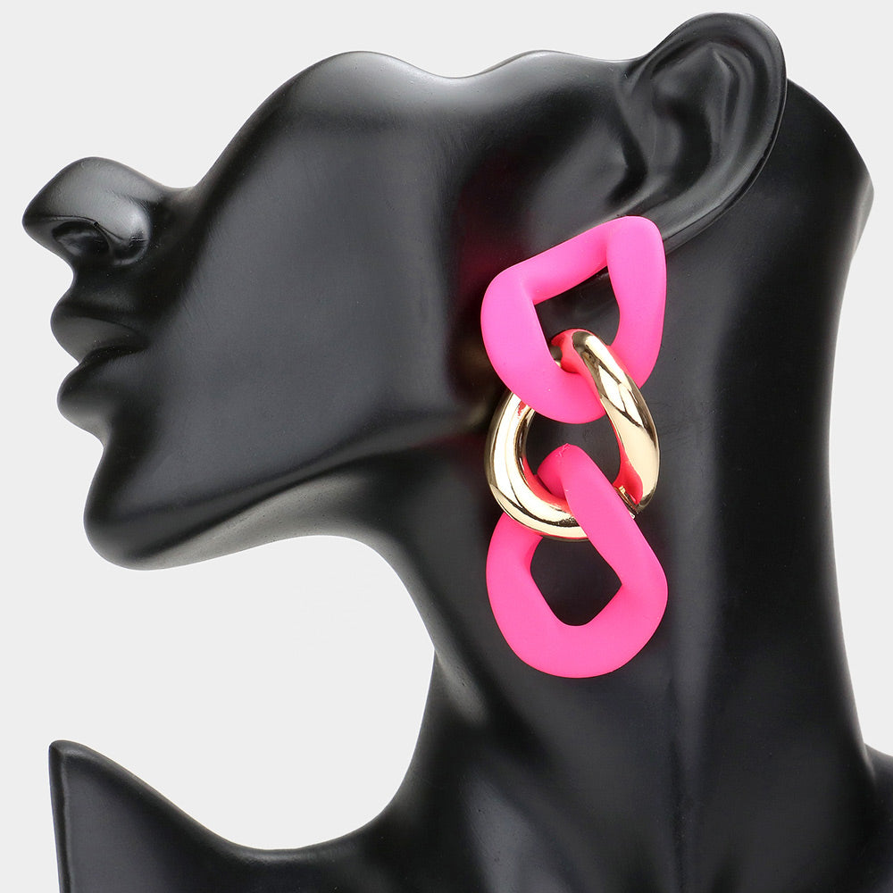 Fun Fashion Hot Pink Chain Link Earrings | Fuchsia Head Shot Earrings