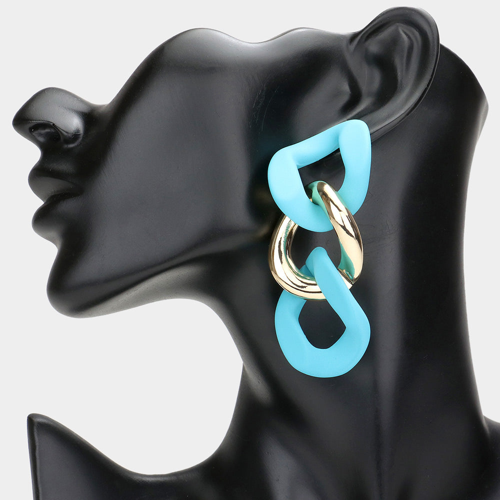 Fun Fashion Light Blue Chain Link Earrings | Light Blue Head Shot Earrings