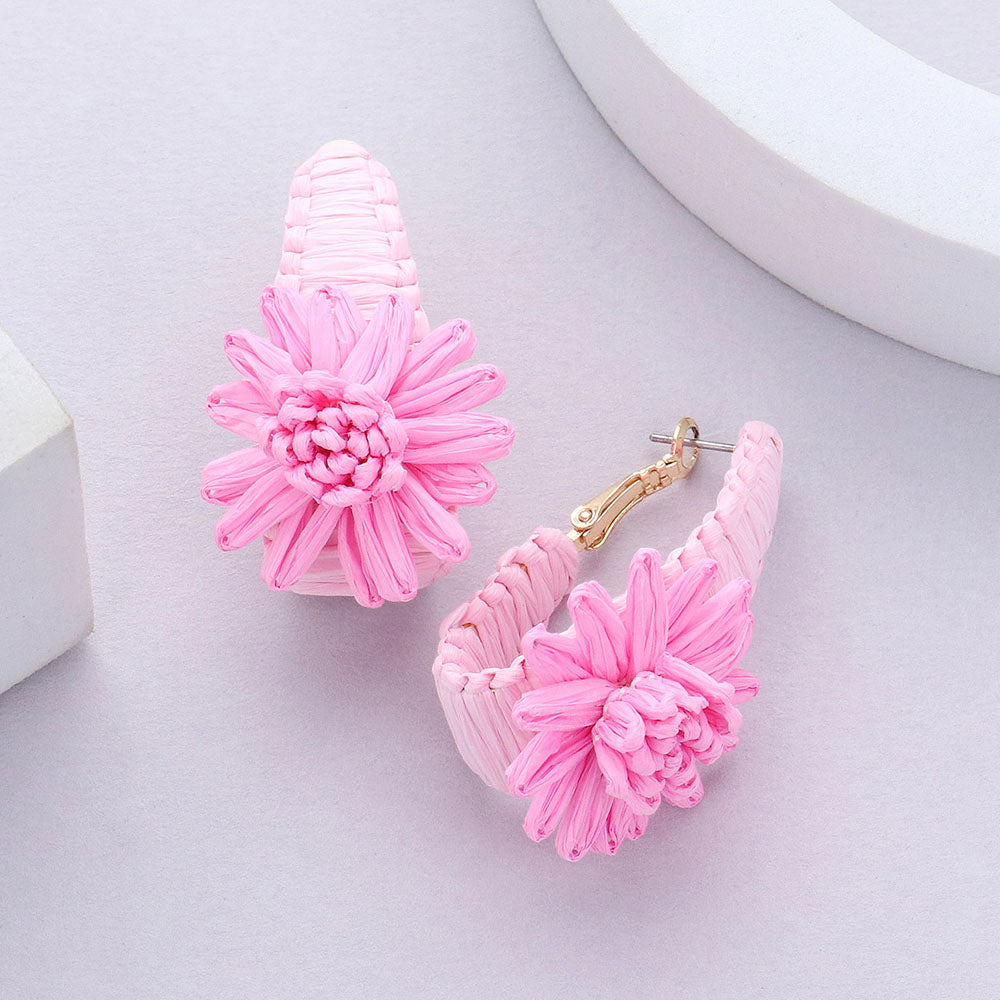 Pink Raffia Wrapped Flower Fun Fashion Earrings | Outfit of Choice Earrings