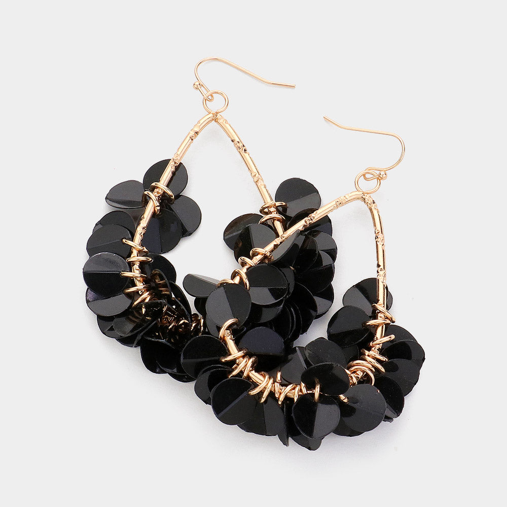 Black Sequin Fun Fashion Dangle Earrings