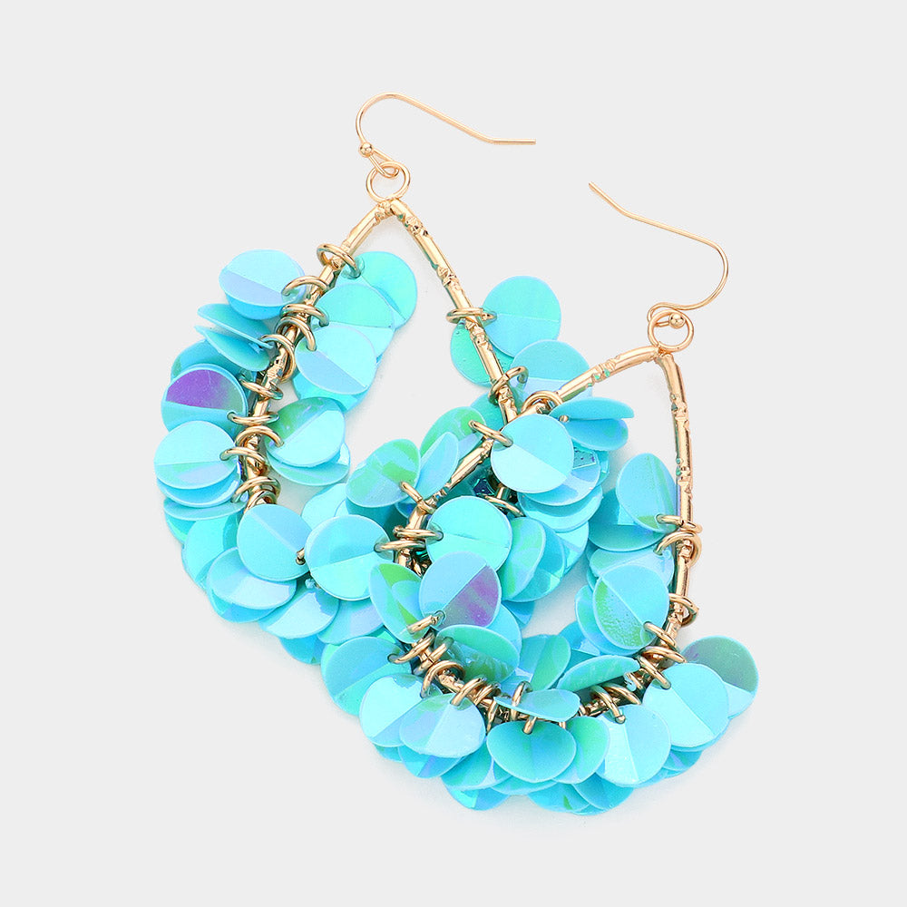 Aqua / Turquoise Sequin Fun Fashion Dangle Earrings
