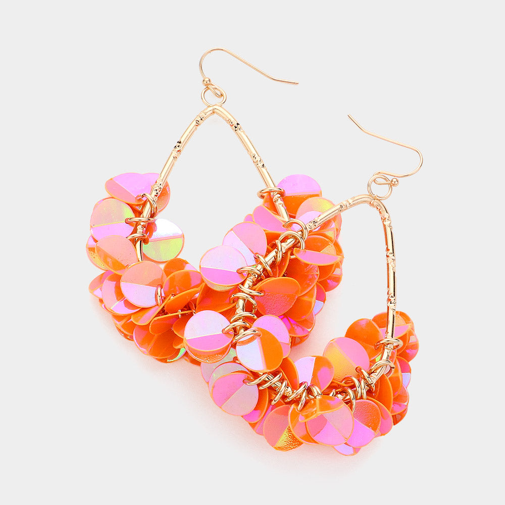 Orange Sequin Fun Fashion Dangle Earrings 