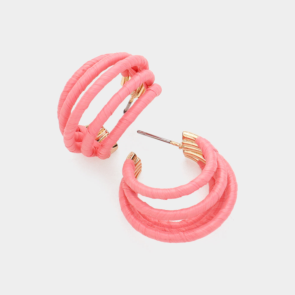 Young Girls Coral Raffia Wrapped Split Hoop Fun Fashion Pageant Earrings | Outfit of Choice