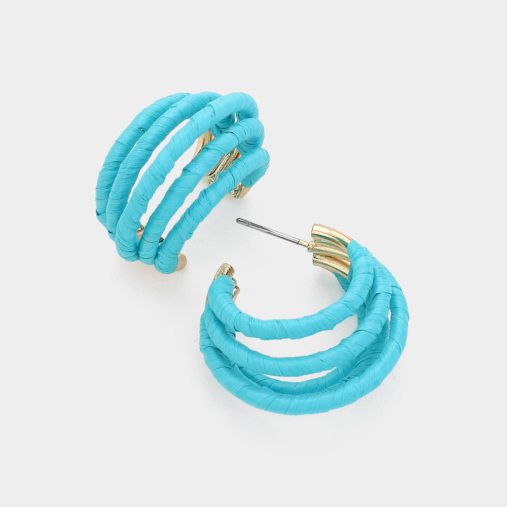 Young Girls Turquoise Raffia Wrapped Split Hoop Fun Fashion Pageant Earrings | Outfit of Choice