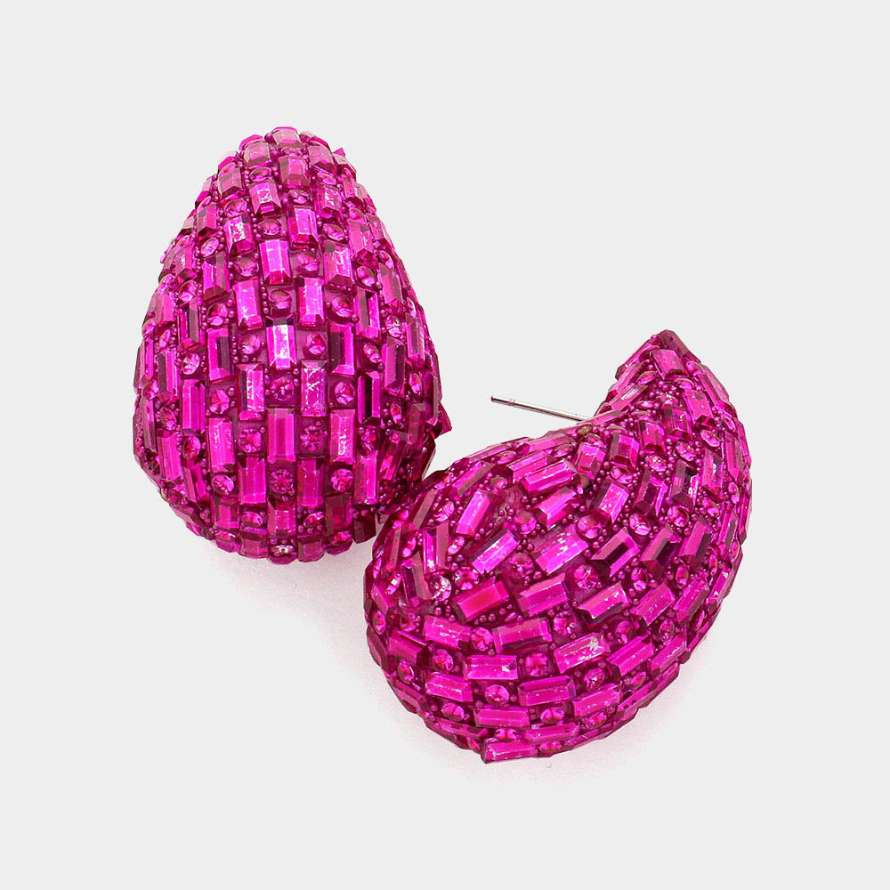 Multi Fuchsia Stone Embellished Teardrop Pageant Earrings | Prom Earrings