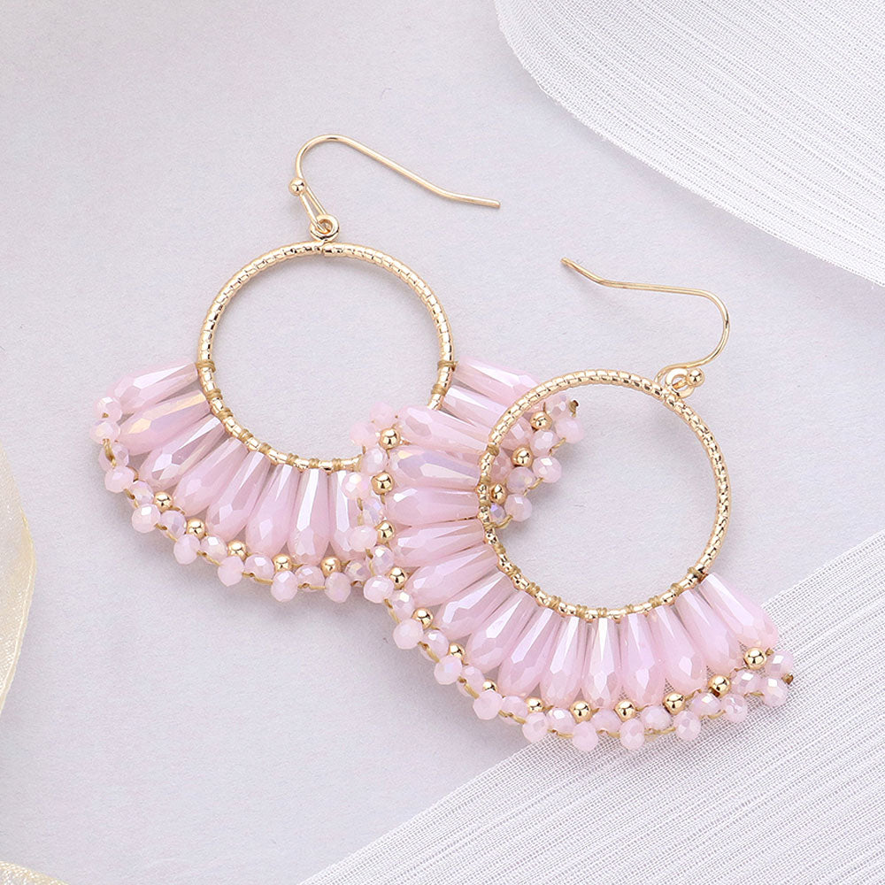Pink Faceted Beaded Open Ring Dangle Fun Fashion Earrings