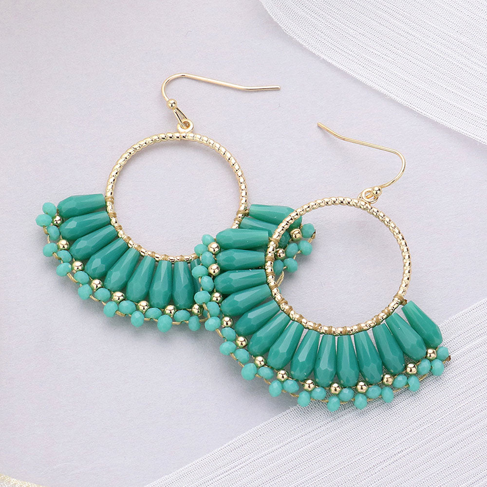Turquoise Faceted Beaded Open Ring Dangle Fun Fashion Earrings