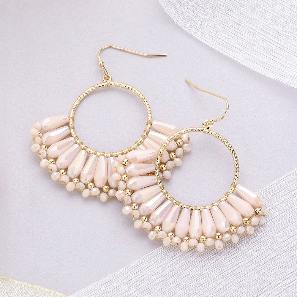 Ivory Faceted Beaded Open Ring Dangle Fun Fashion Earrings