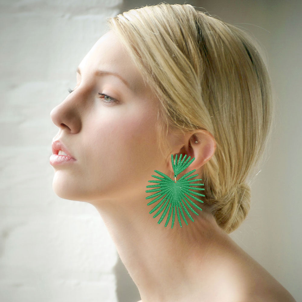 Abstract Spike Green Metal Dangle Fun Fashion Earrings | Runway Earrings | Headshot Earrings