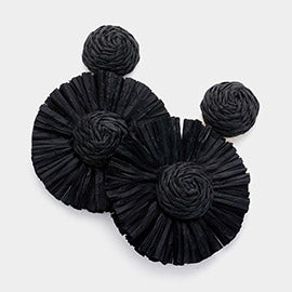 Black Raffia Flower Fun Fashion Earrings | Runway Earrings
