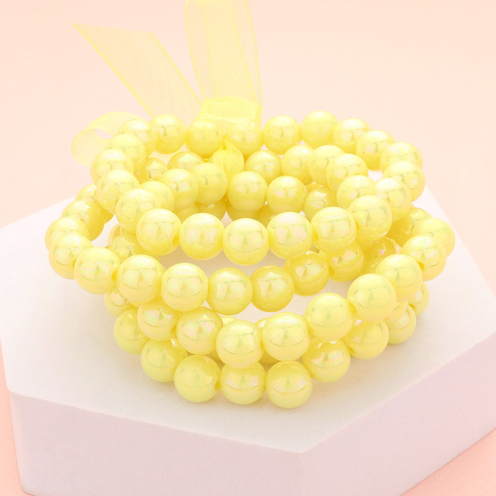 3 Piece Yellow Metallic Layered Bangle Bracelets | Fun Fashion Jewelry