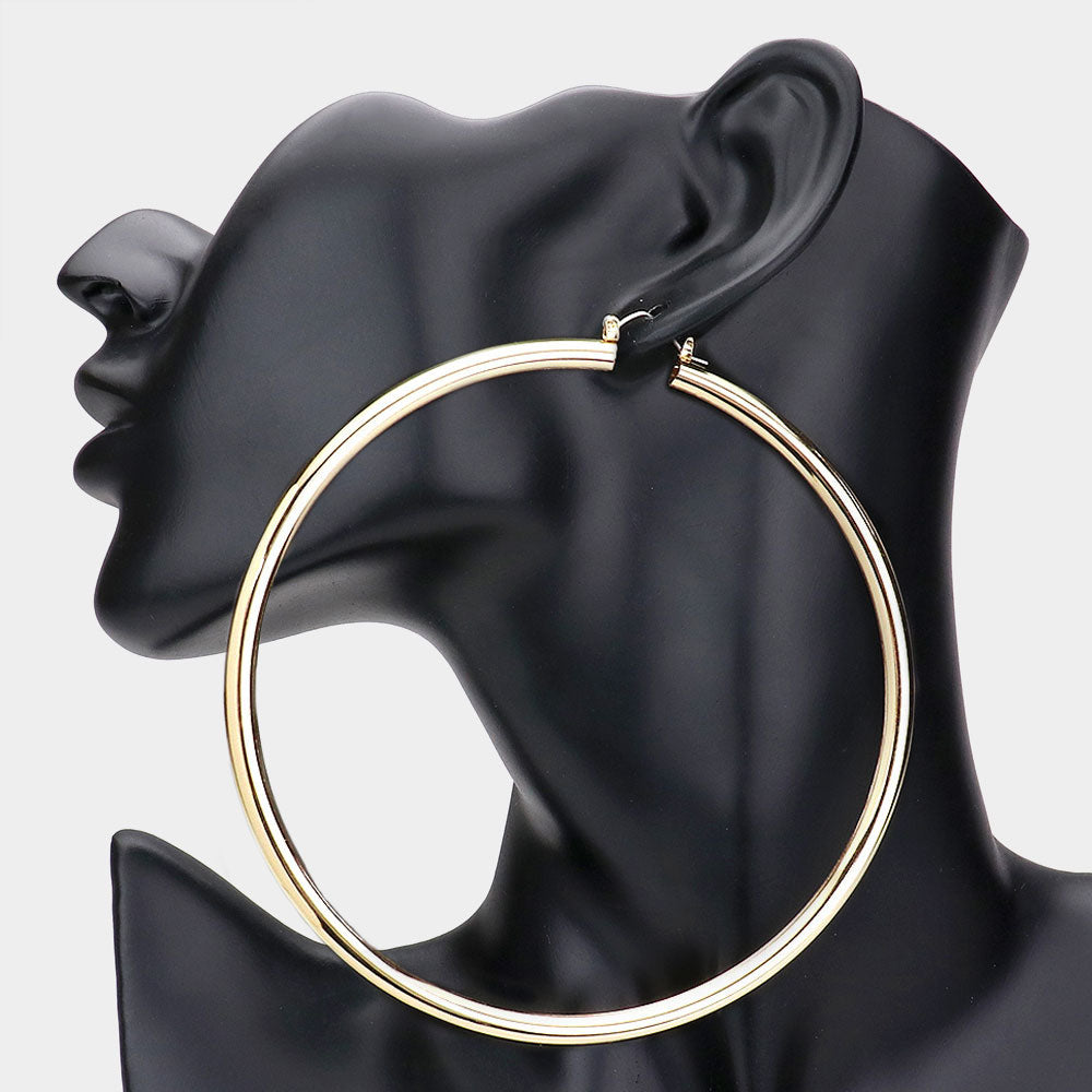 14K Gold Filled Oversized Gold Metal Hoop Earrings Pin Catch | 4.25"