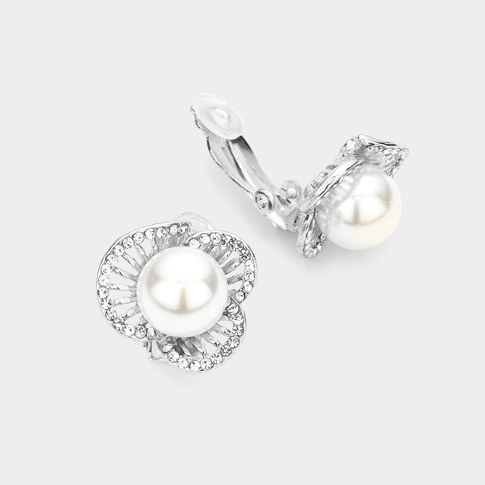  White Pearl on Swirl Bridal Clip On Earrings | Wedding Earrings