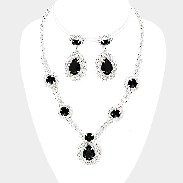 Black Crystal Fashion Necklace and Earring Set 