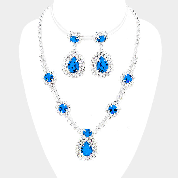 Blue Crystal Fashion Necklace and Earring Set 