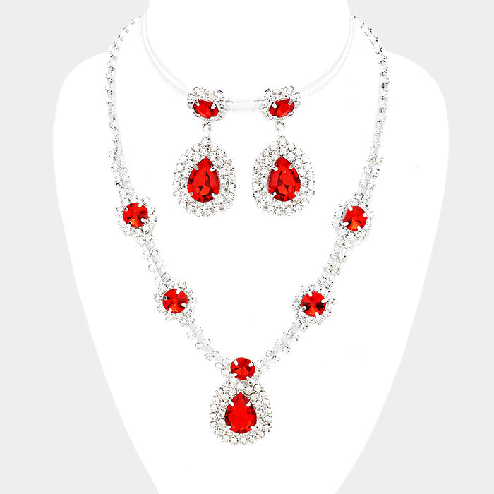 Red Crystal Fashion Necklace and Earring Set