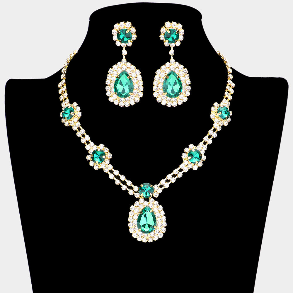 Emerald Crystal Fashion Necklace and Earring Set