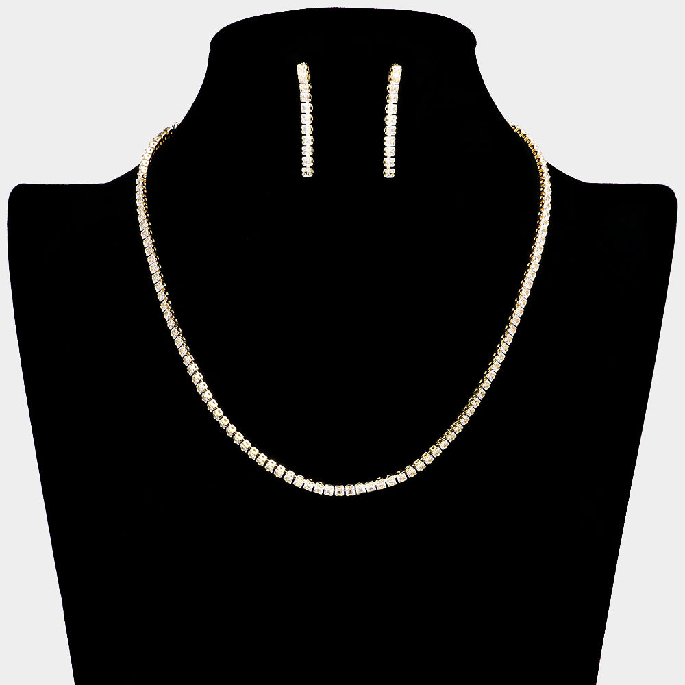 Clear on Gold Rhinestone and Earrings Necklace Set | Prom Jewelry