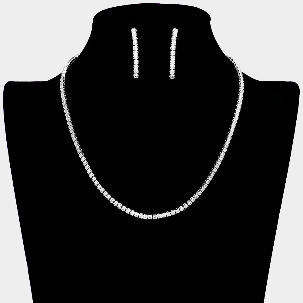Clear Rhinestone and Earrings Necklace Set | Prom Jewelry