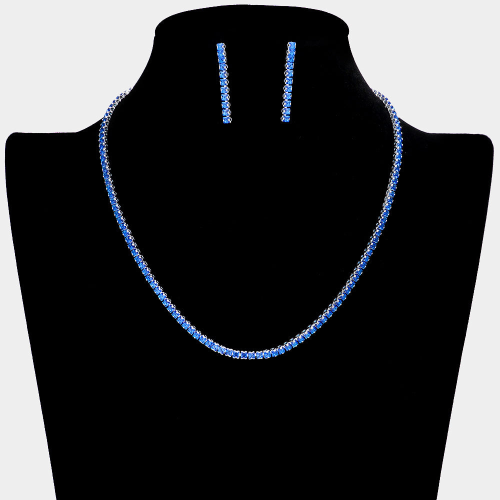 Sapphire Rhinestone and Earrings Necklace Set | Prom Jewelry