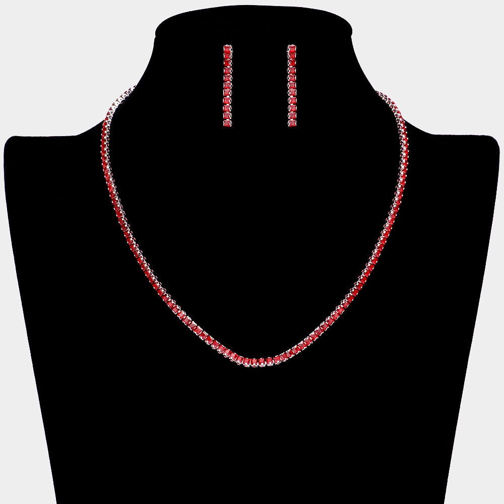 Red Rhinestone and Earrings Necklace Set | Prom Jewelry