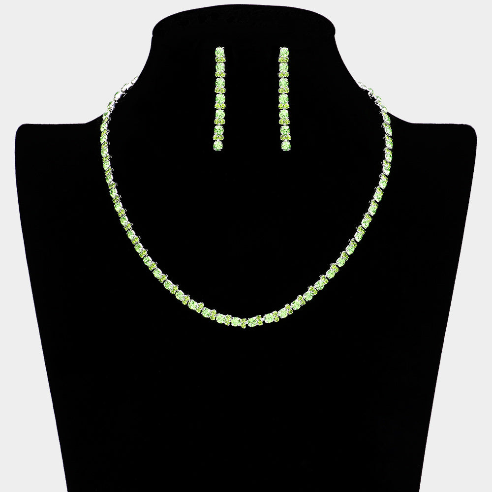 Light Green Rhinestone Prom Necklace Set | Homecoming Jewelry