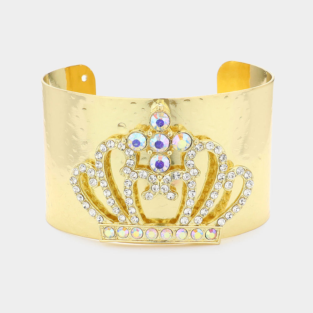Rhinestone Crown Gold Metal Cuff Bracelet | Bracelet with Crown | Cuff Bracelet