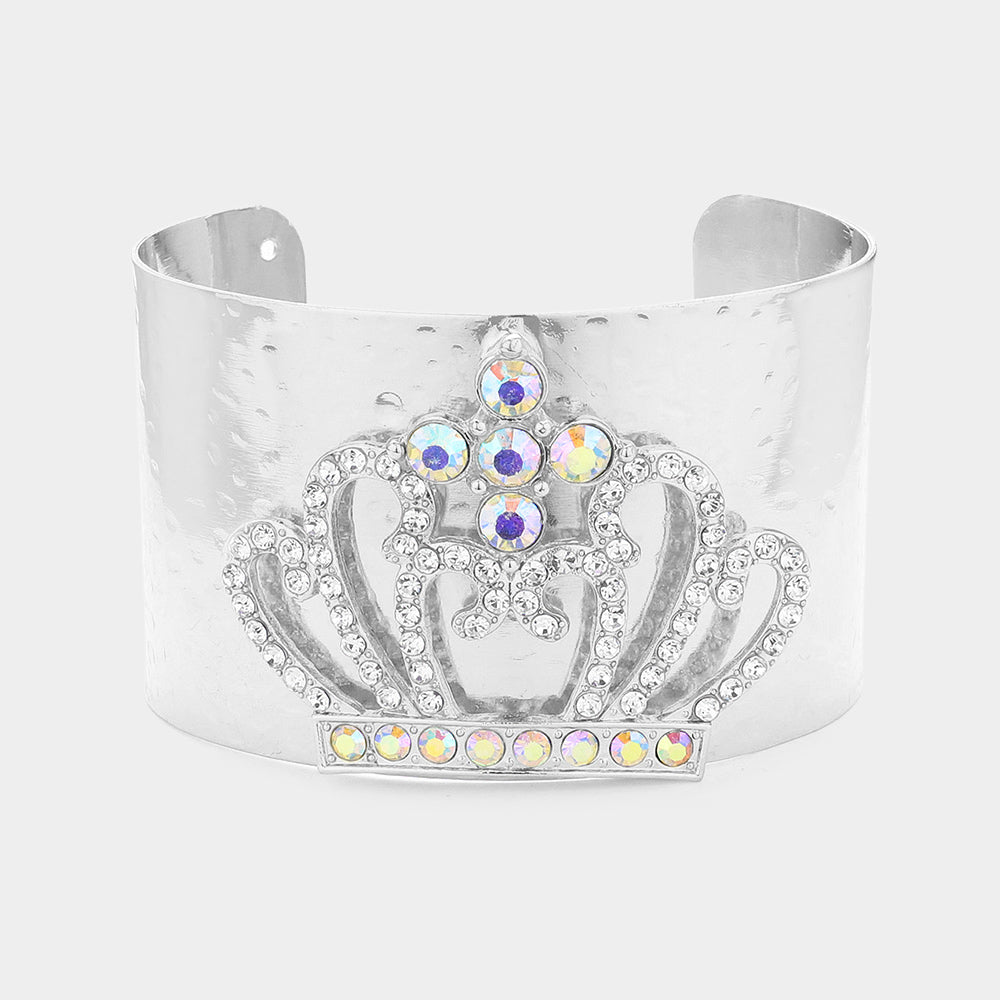 Rhinestone Crown Silver Metal Cuff Bracelet | Bracelet with Crown | Cuff Bracelet