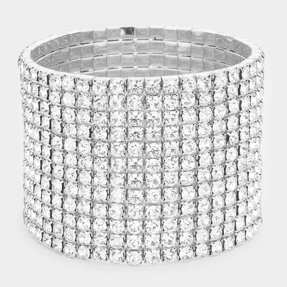 12 Row Rhinestone Cuff Bracelet | Pageant Jewelry