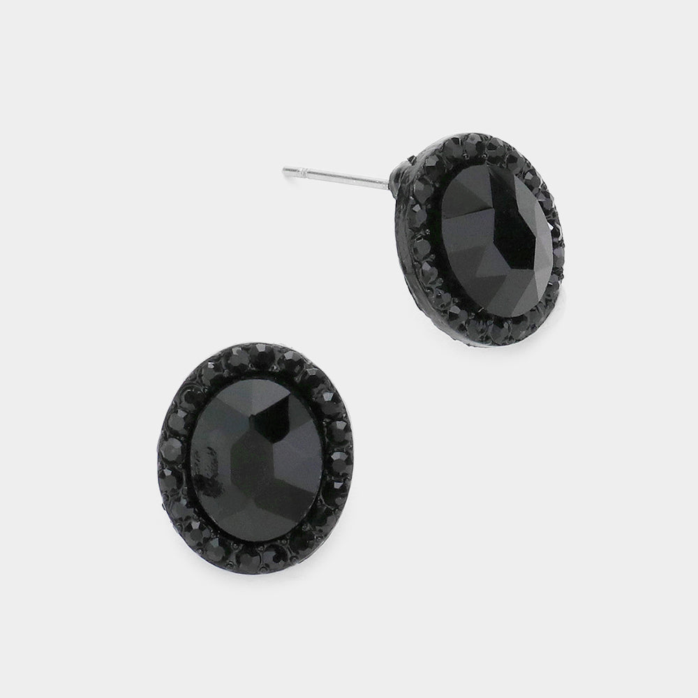 Oval Black Stone Small Stud Earrings  | Interview Earrings