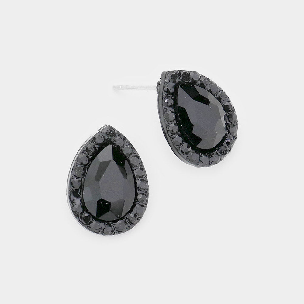 Small Jet Black Crystal Stud Earrings  | 557526