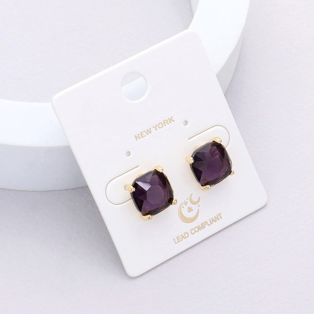 Small Amethyst Cushion Square Stud Pageant Earrings  | Interview Earrings
