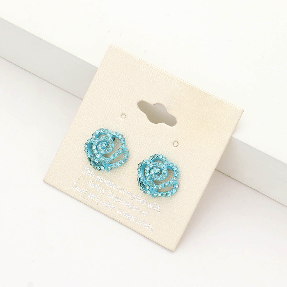 Small Aqua Crystal Flower Stud Earrings | Aqua Earrings for Little Girls