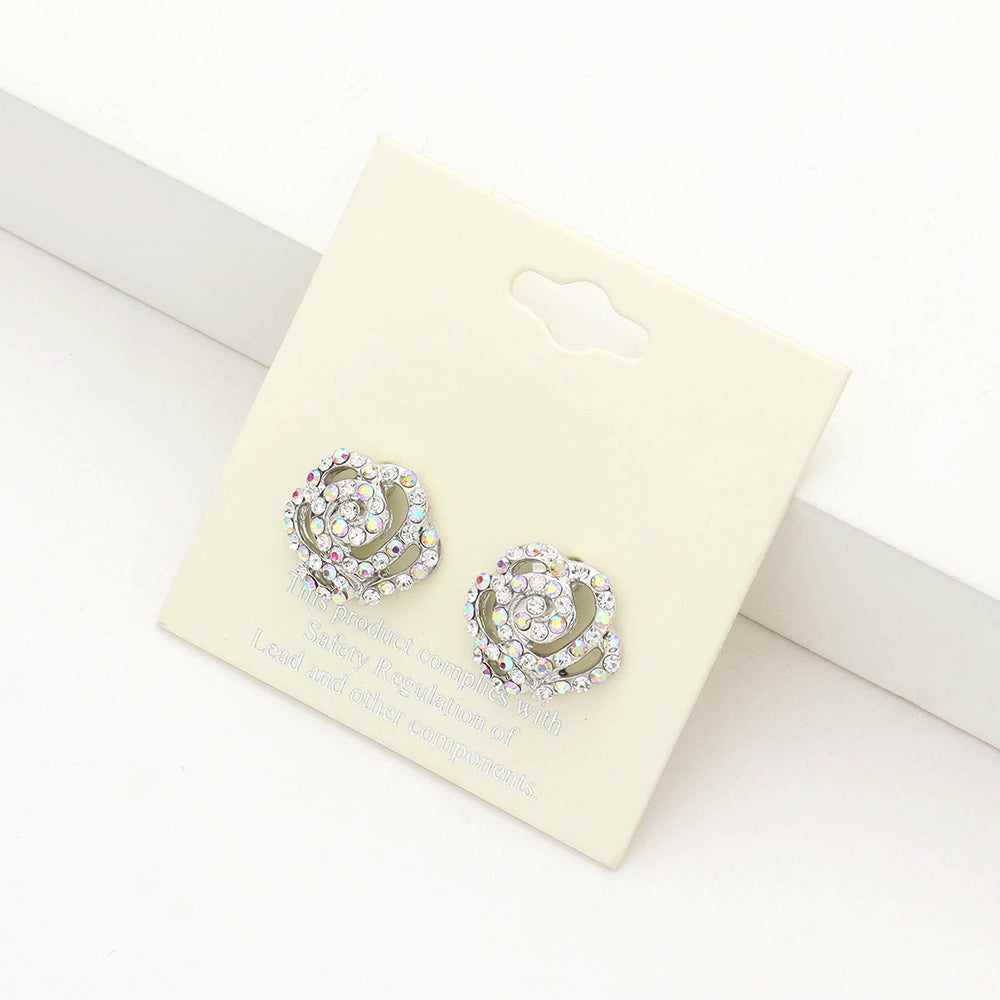 Small AB Crystal Flower Stud Earrings | AB Earrings for Little Girls
