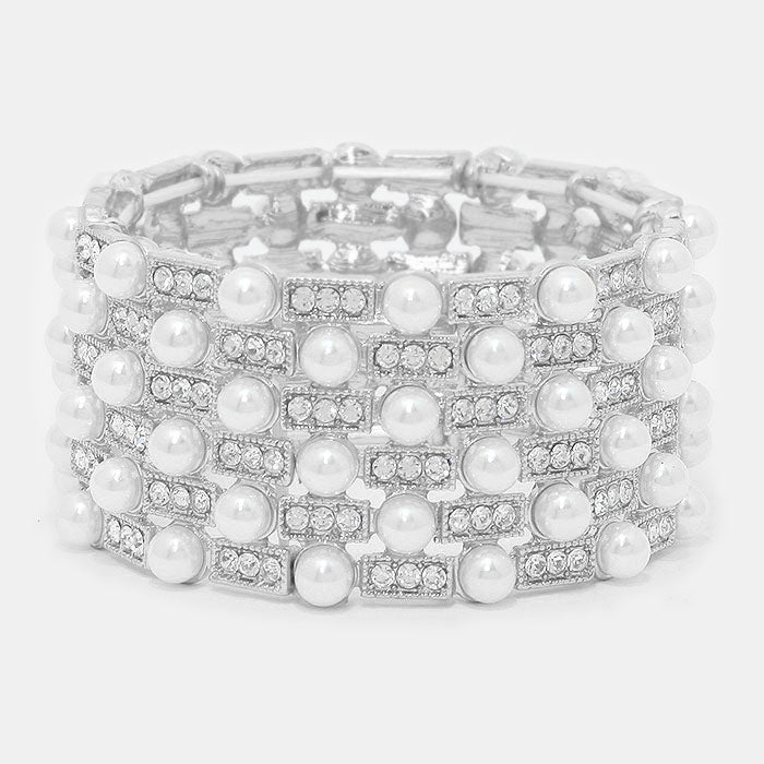 Crystal and pearl embellished stretch bracelet  | 314391
