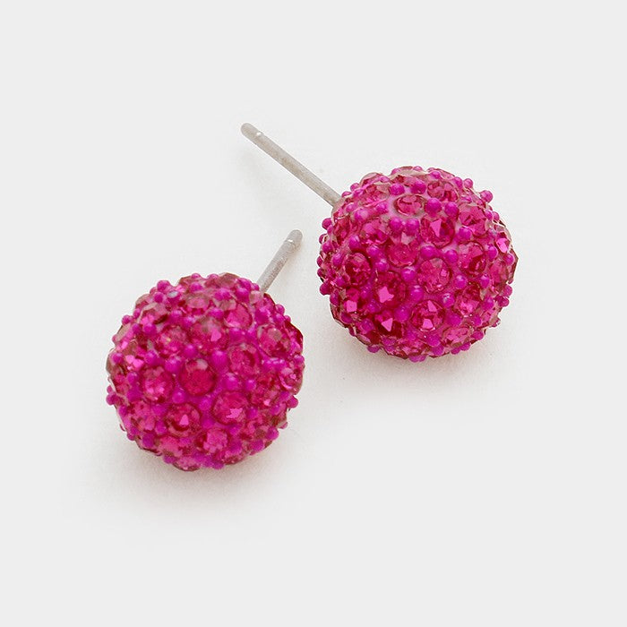 Little Girls Fuchsia Crystal Disco Ball Stud Earrings | 91844