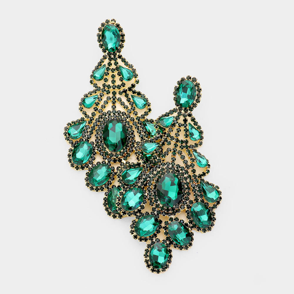 Oversized Emerald Crystal Statement Earrings | 428181