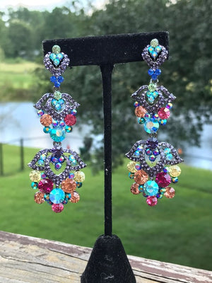 Multi Colored Crystal Dangle Earrings | Lauren | 343370