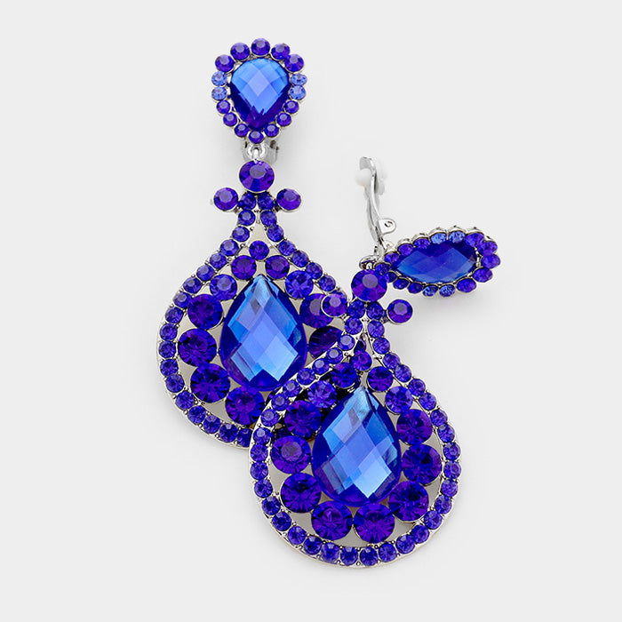 Royal Blue Chandelier Earrings | Clip On | 421549