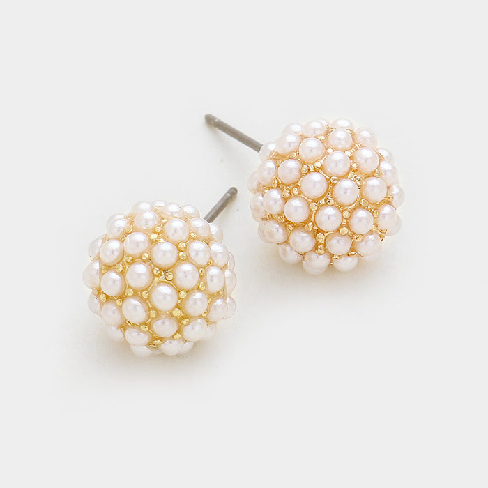 Little Girls Pearl Disco Ball Stud Earrings on White | 228664