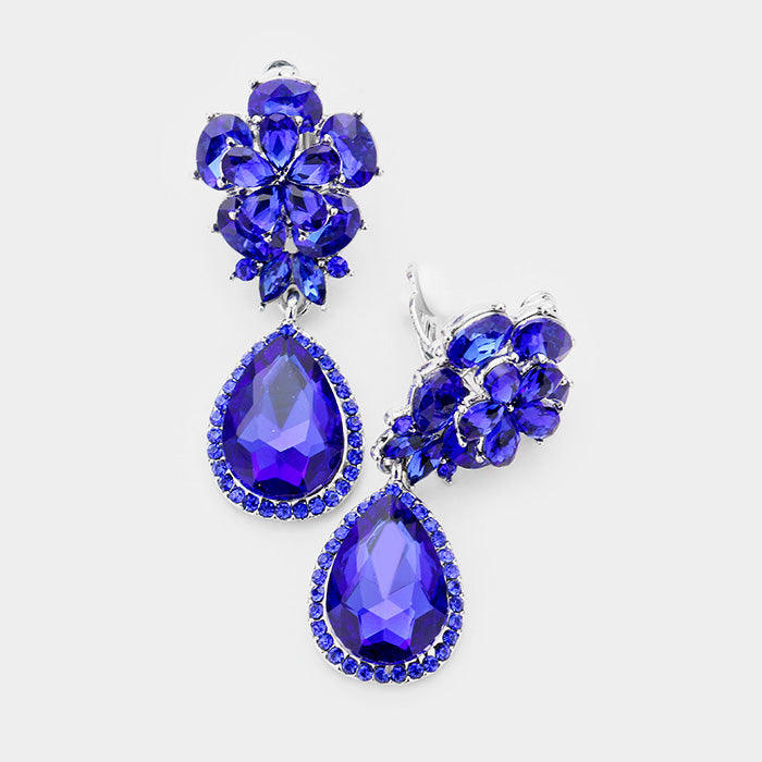 Small Sapphire Crystal Clip On Dangle Earrings | 398736
