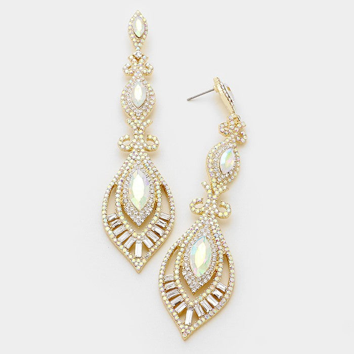 Victorian AB Crystal Statement Pageant Earrings on Gold | 287180