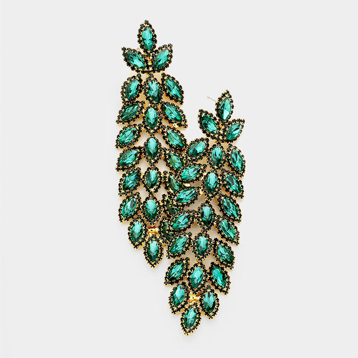 Long Emerald Crystal Rhinestone Pageant Earrings | 418321