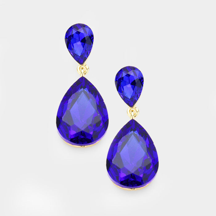 Little Girls Double Sapphire Crystal Teardrop Evening Earrings | 389496