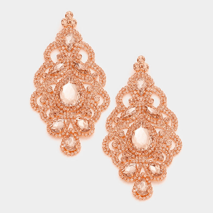 Large Peach Crystal and Rhinestone Chandelier Earrings | 354116
