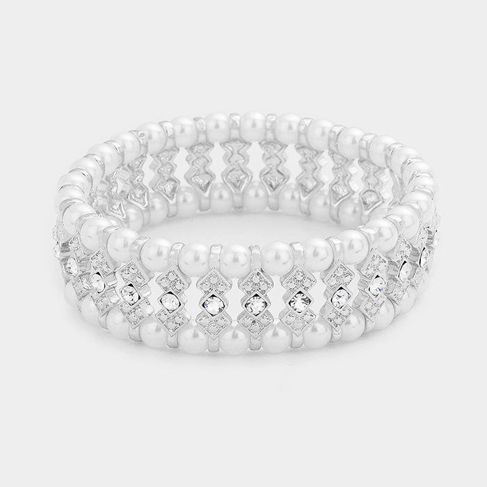 White Pearl and Crystal Stretch Bracelet | 352740