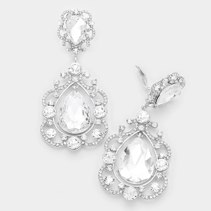 Elegant Crystal Chandelier Clip On Pageant Prom Earrings | 323891
