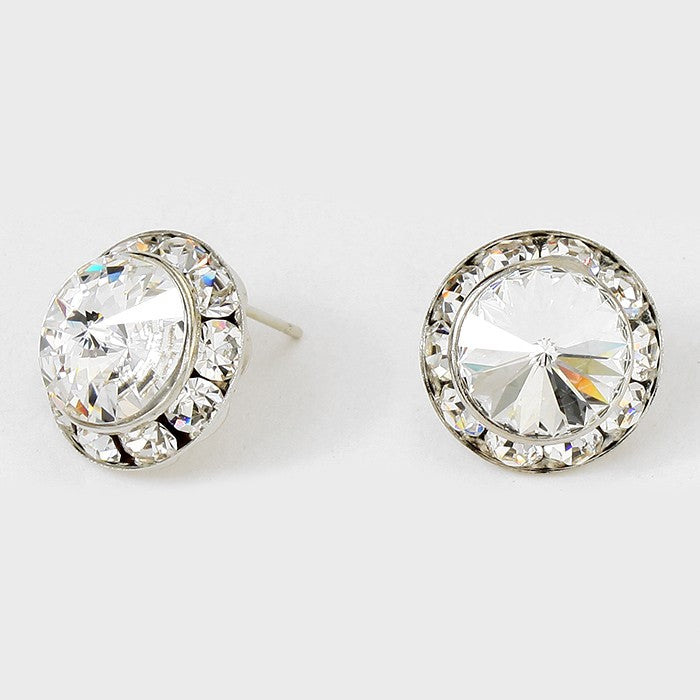 Austrian Crystal Clear on Silver Round Stud Earrings | 5/8" | 114203