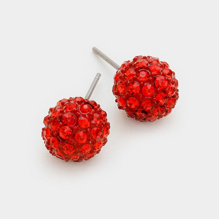 Little Girls Red Crystal Disco Ball Stud Earrings | 91853